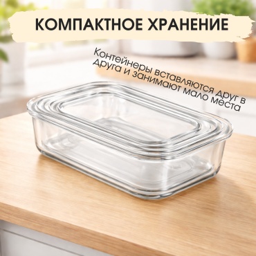 Gelo Home набор контейнеров Freshbox 3 шт, жаропрочное стекло, стекло